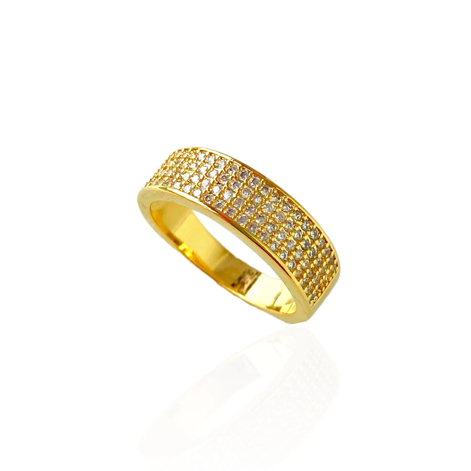 Anel Aparador 4 Fileiras Zircônia Dourado