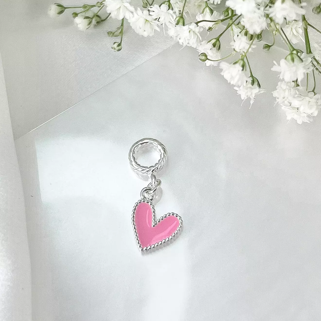 Berloque Coração Esmaltado Rosa
