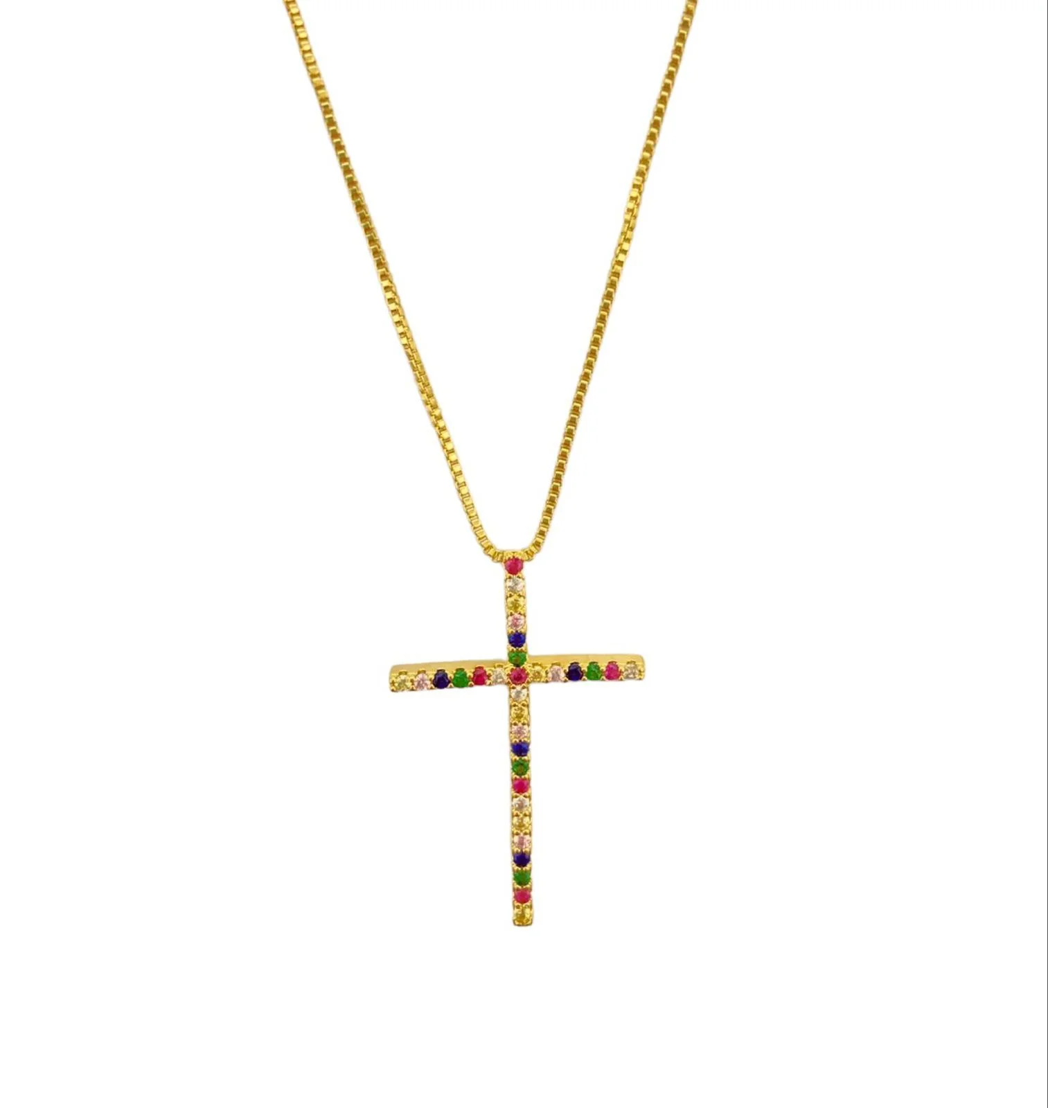 Colar Cruz Zircônia Multicor