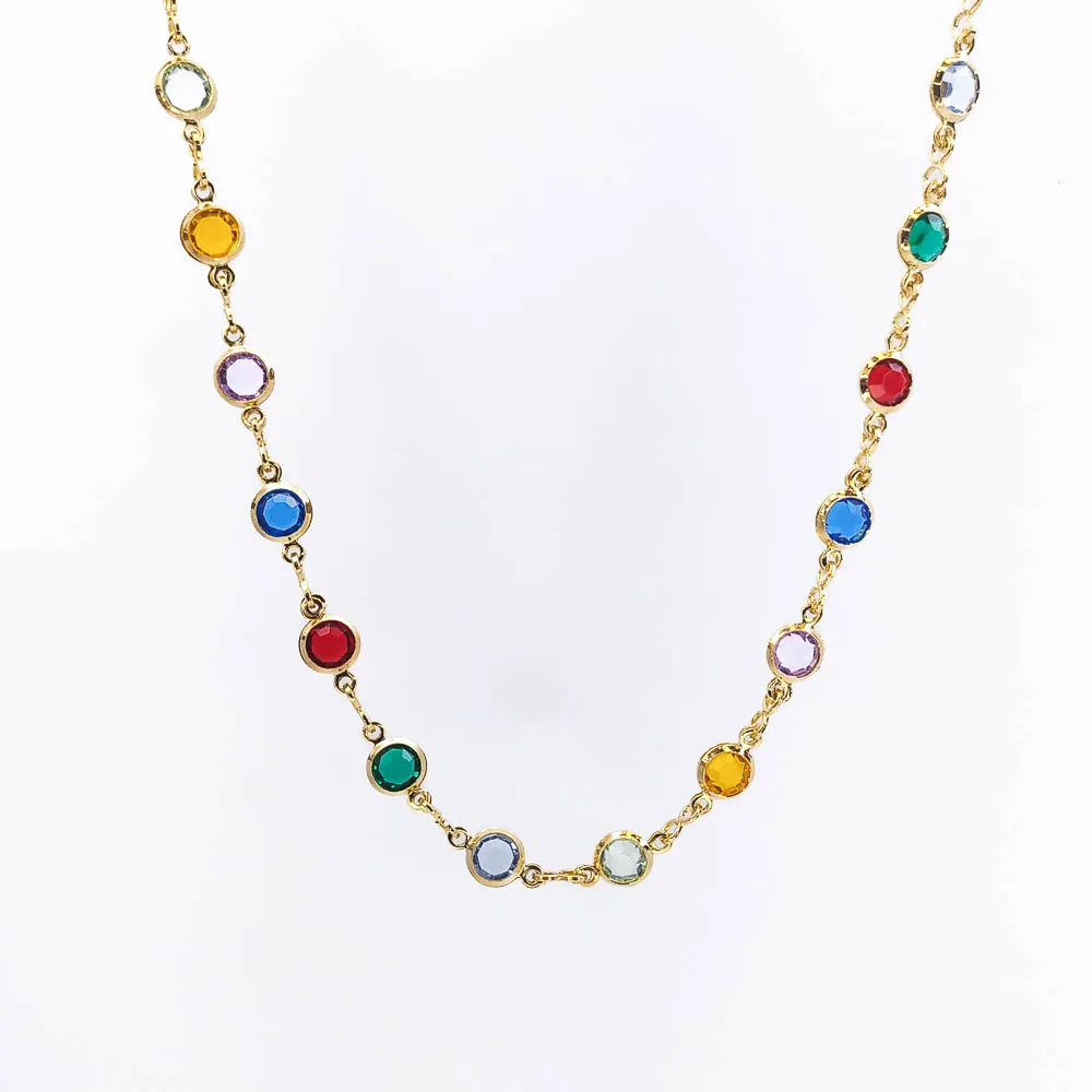 Choker Cristais de Vidro Colorido Banhado a Ouro 18k