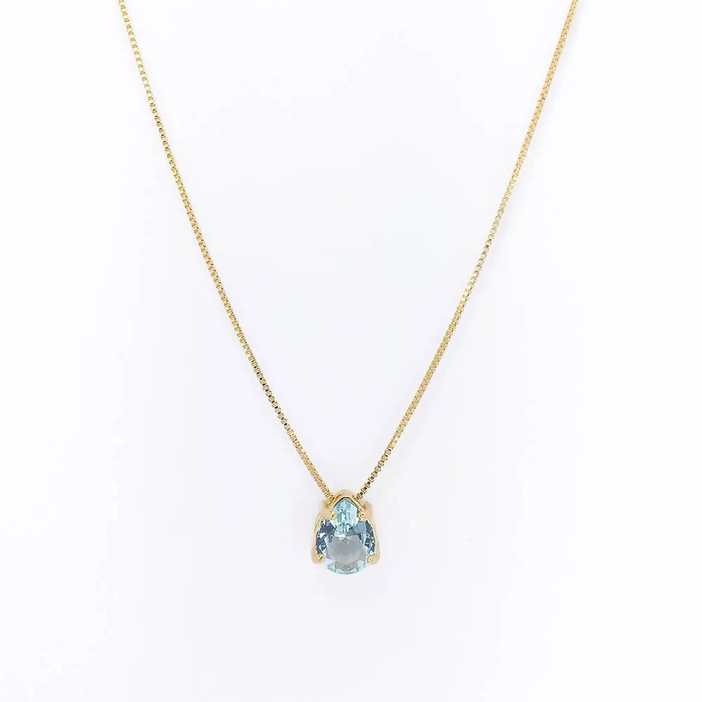 Colar Gota Zircônia Azul Bebê Banhado a Ouro 18k