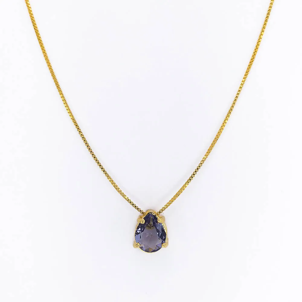 Colar Gota Zircônia Lavanda Banhado a Ouro 18k