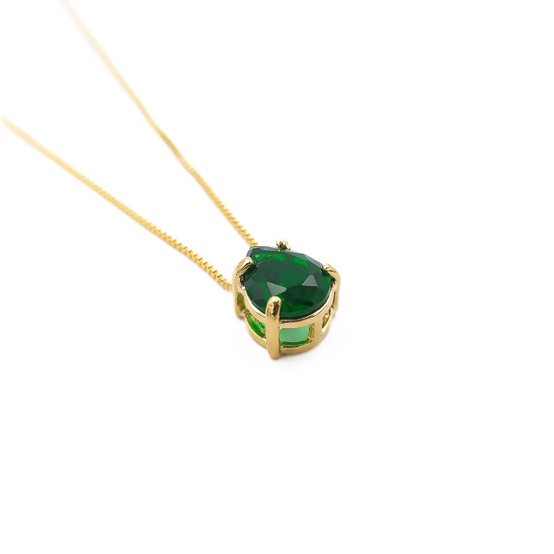 Colar Gota Zircônia Verde Esmeralda Banhado a Ouro 18k